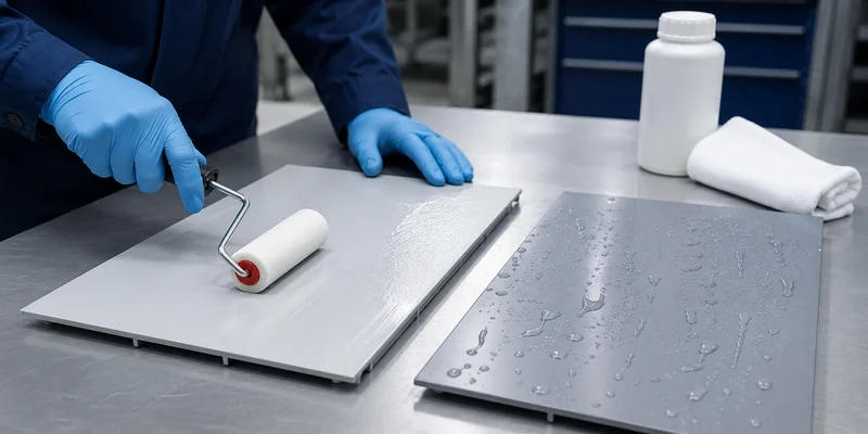 Uniform flocking adhesive application compared with poor adhesion on an unprepared substrate Uniform flocking adhesive application compared with poor adhesion on an unprepared substrate