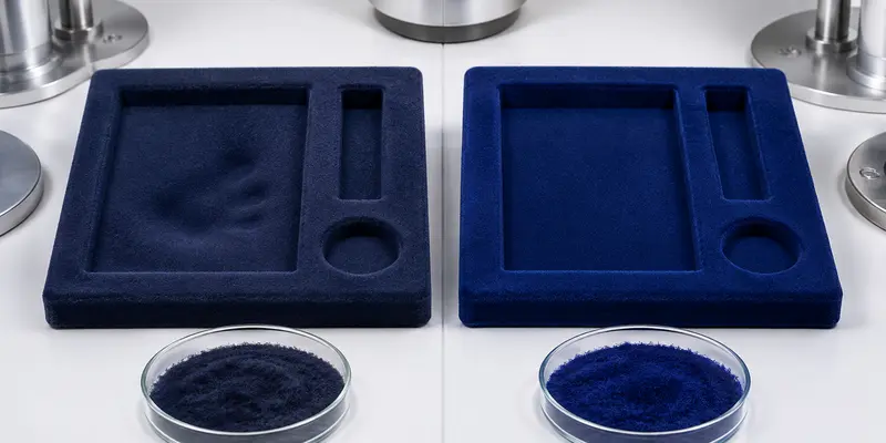 Viscose and nylon flock packaging inserts compared for pressure recovery and surface appearance Viscose and nylon flock packaging inserts compared for pressure recovery and surface appearance