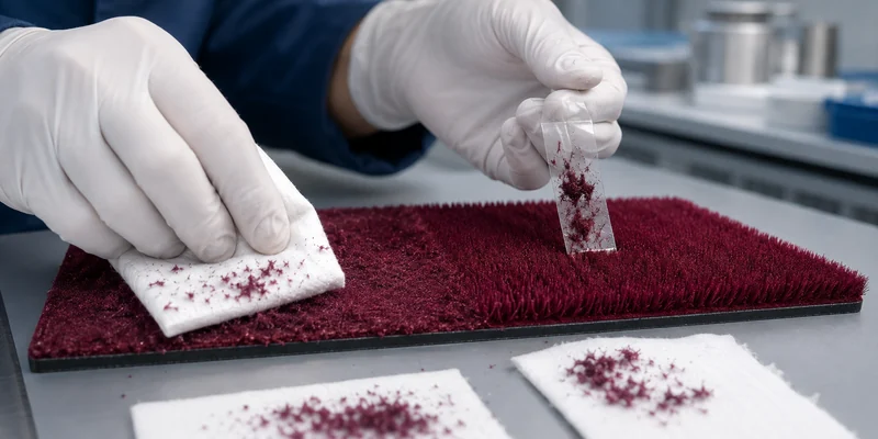 Rub and tape adhesion test identifying loose flock fiber loss and weak flocking adhesion Rub and tape adhesion test identifying loose flock fiber loss and weak flocking adhesion