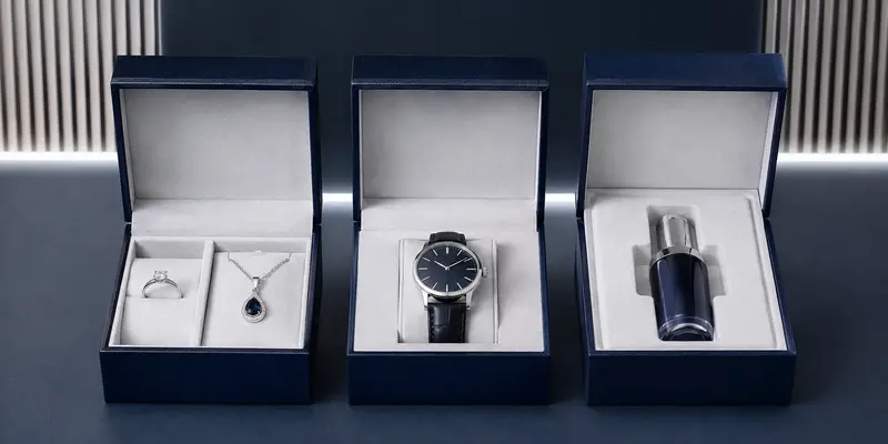 Flocked packaging inserts for jewelry, watches and cosmetic bottles Flocked packaging inserts for jewelry, watches and cosmetic bottles
