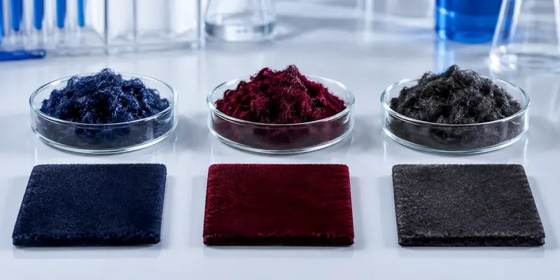 Nylon, viscose rayon and polyester flocking powder with matching flocked surface samples Nylon, viscose rayon and polyester flocking powder with matching flocked surface samples