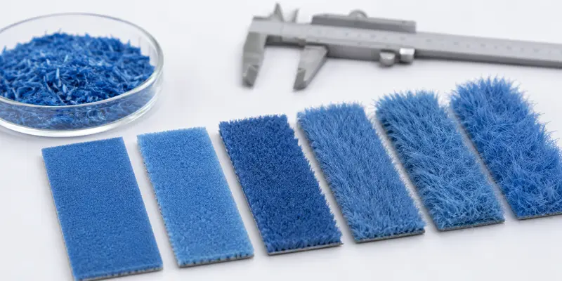 Polyester flock fiber length and dtex samples with different surface textures Polyester flock fiber length and dtex samples with different surface textures