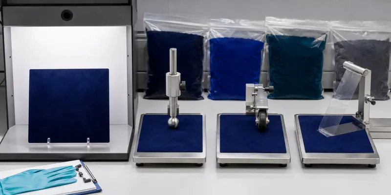 Flocked packaging samples tested for appearance, pressure recovery, abrasion and adhesion Flocked packaging samples tested for appearance, pressure recovery, abrasion and adhesion