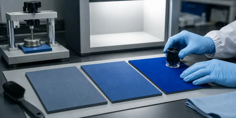 Colored flocking powder finish adhesion and uniformity testing before bulk production