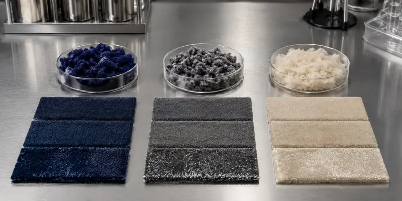Nylon polyester and viscose flocking material with different surface finishes