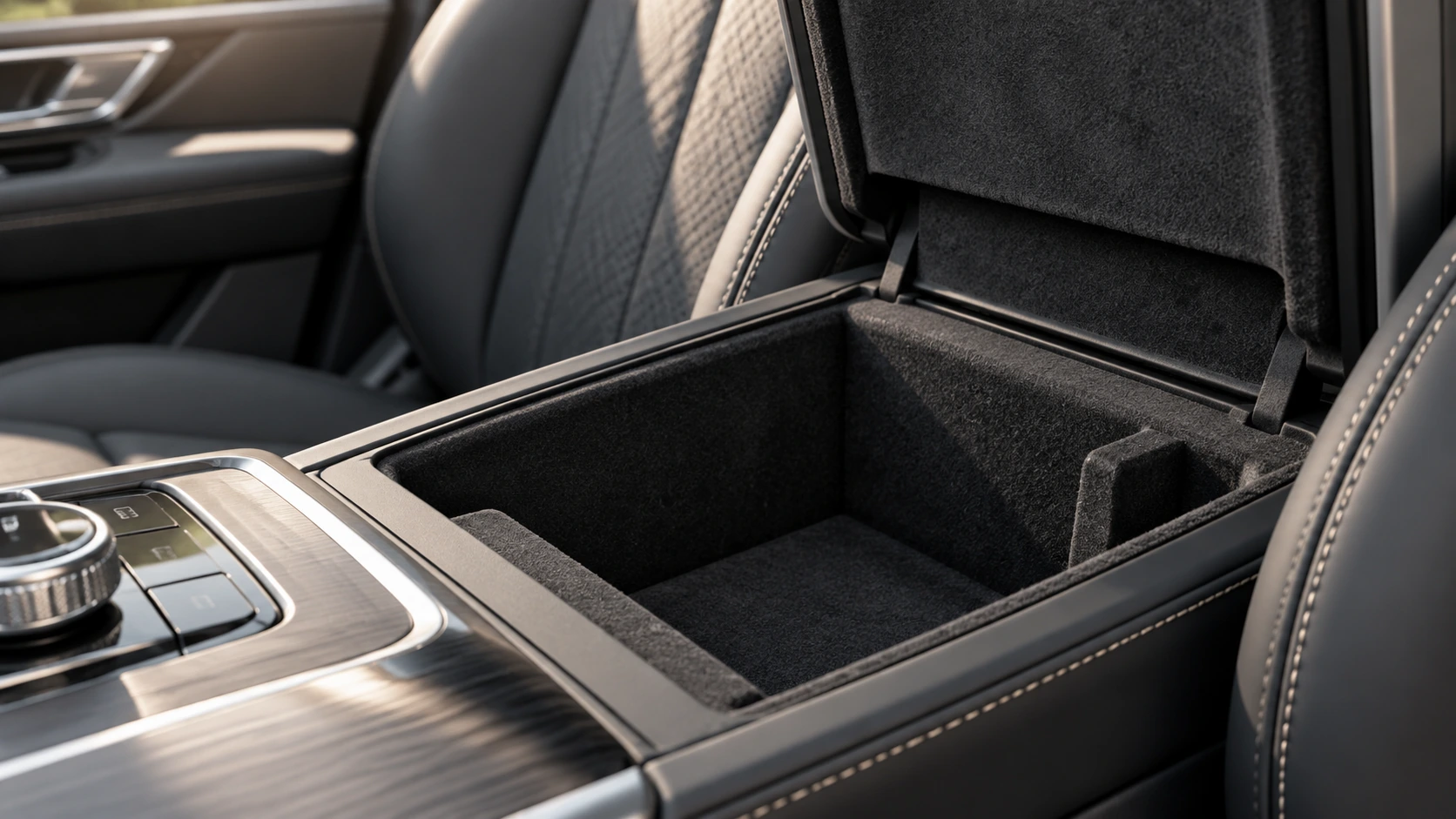 Premium automotive center console lined with flocking sponge to improve soft-touch feel, friction control, and interior quality. Premium automotive center console lined with flocking sponge to improve soft-touch feel, friction control, and interior quality.