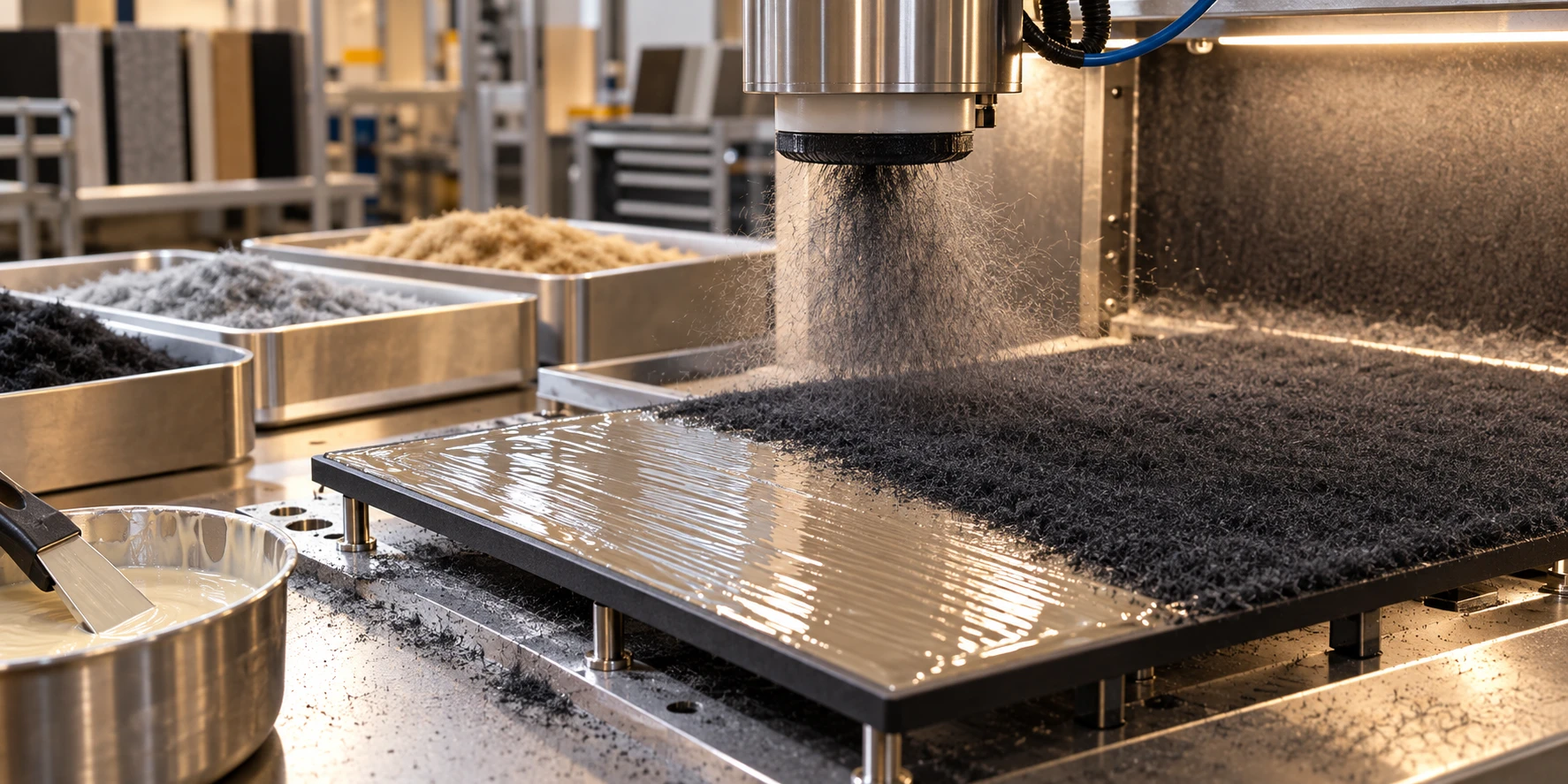 Electrostatic flock coating process applying fibers onto an adhesive coated surface