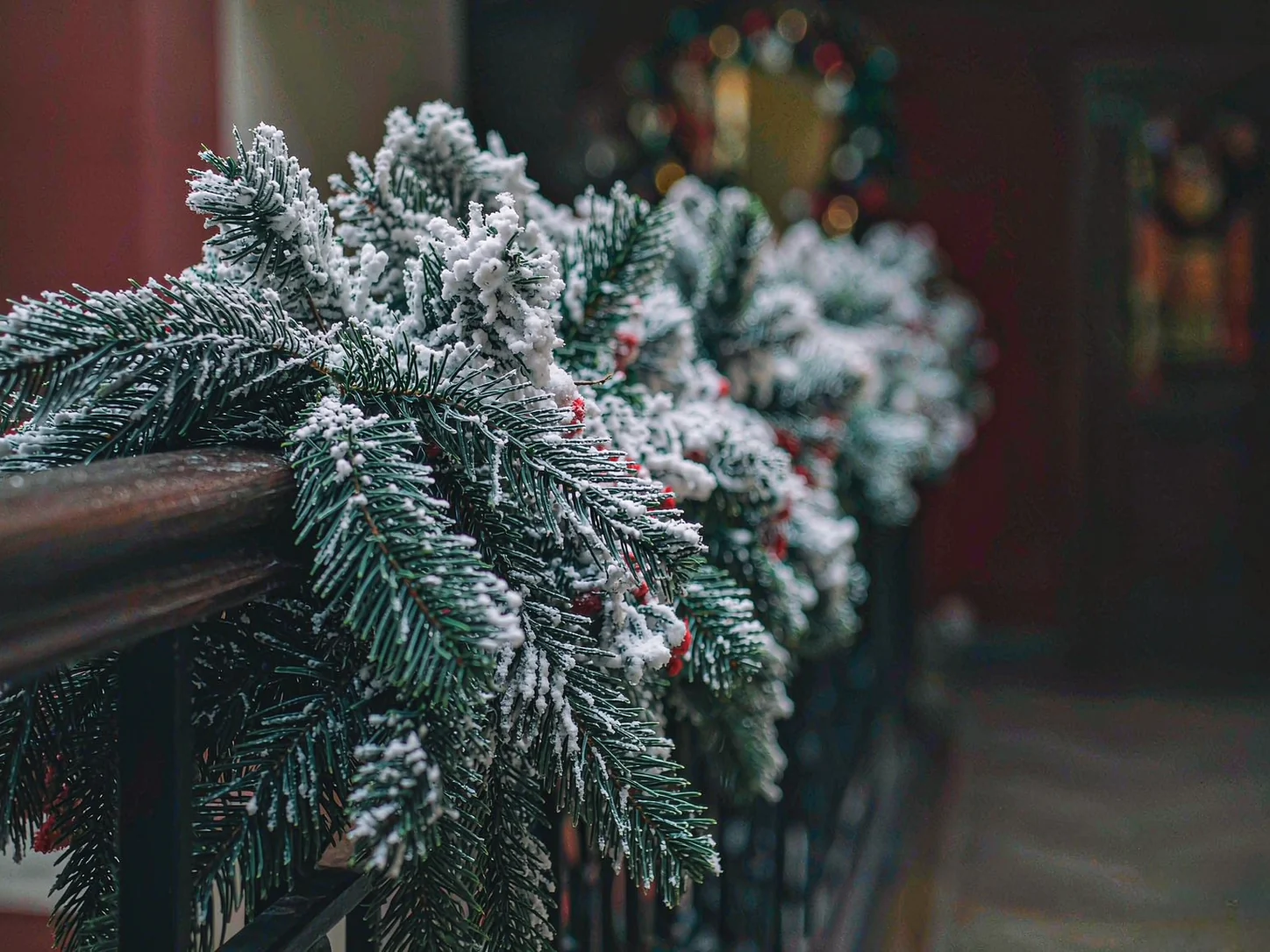Decorative Christmas garland with snow flock
