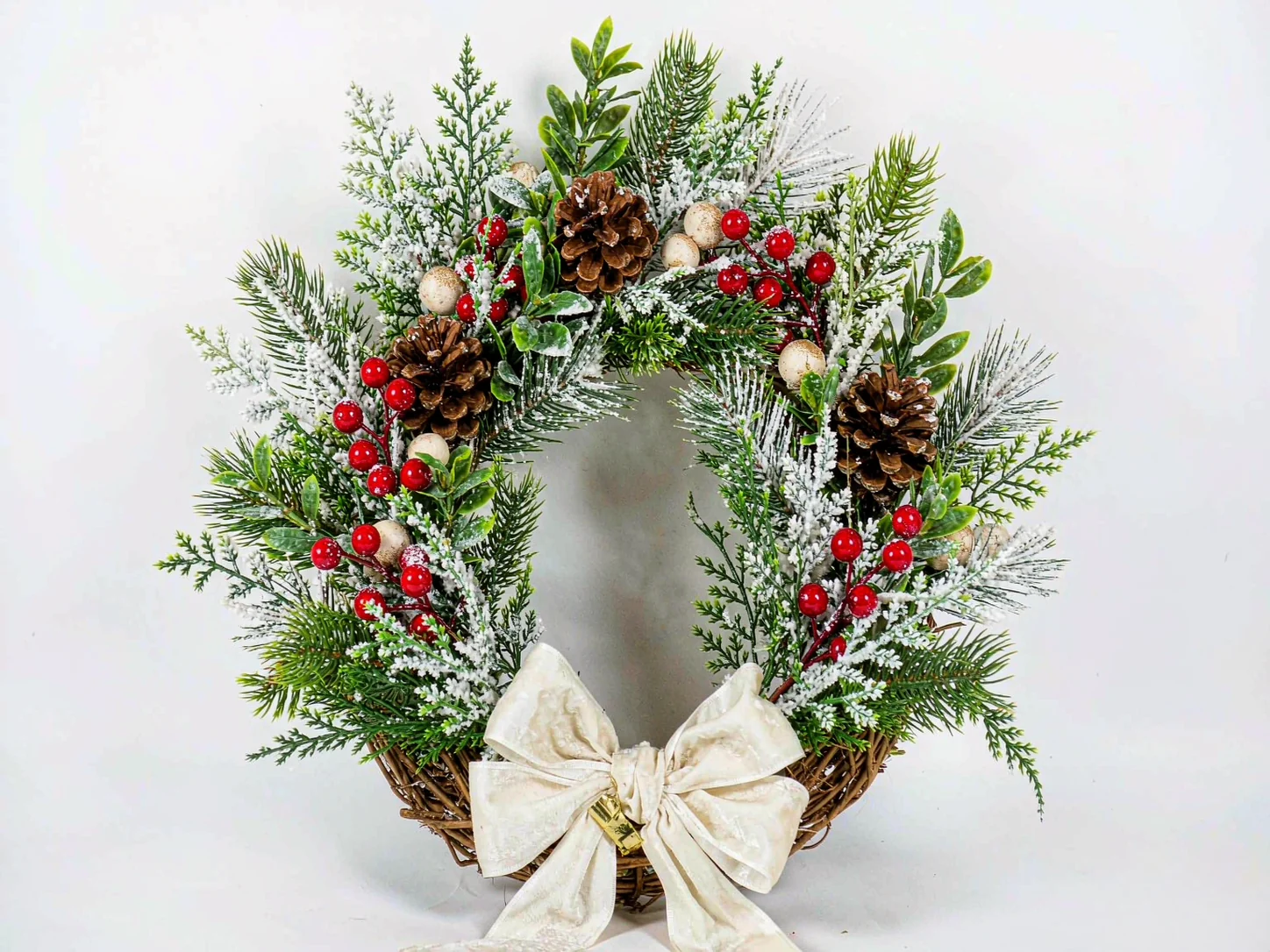 Christmas wreath with snow flock on greenery