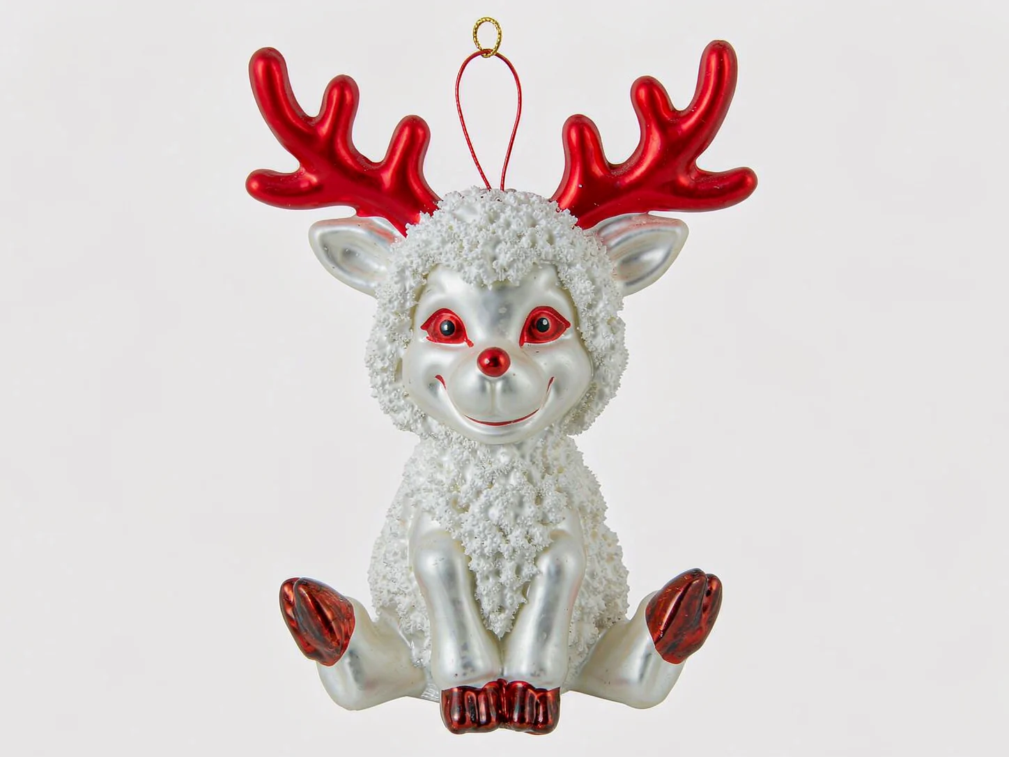Molded reindeer Christmas decoration with flocked body
