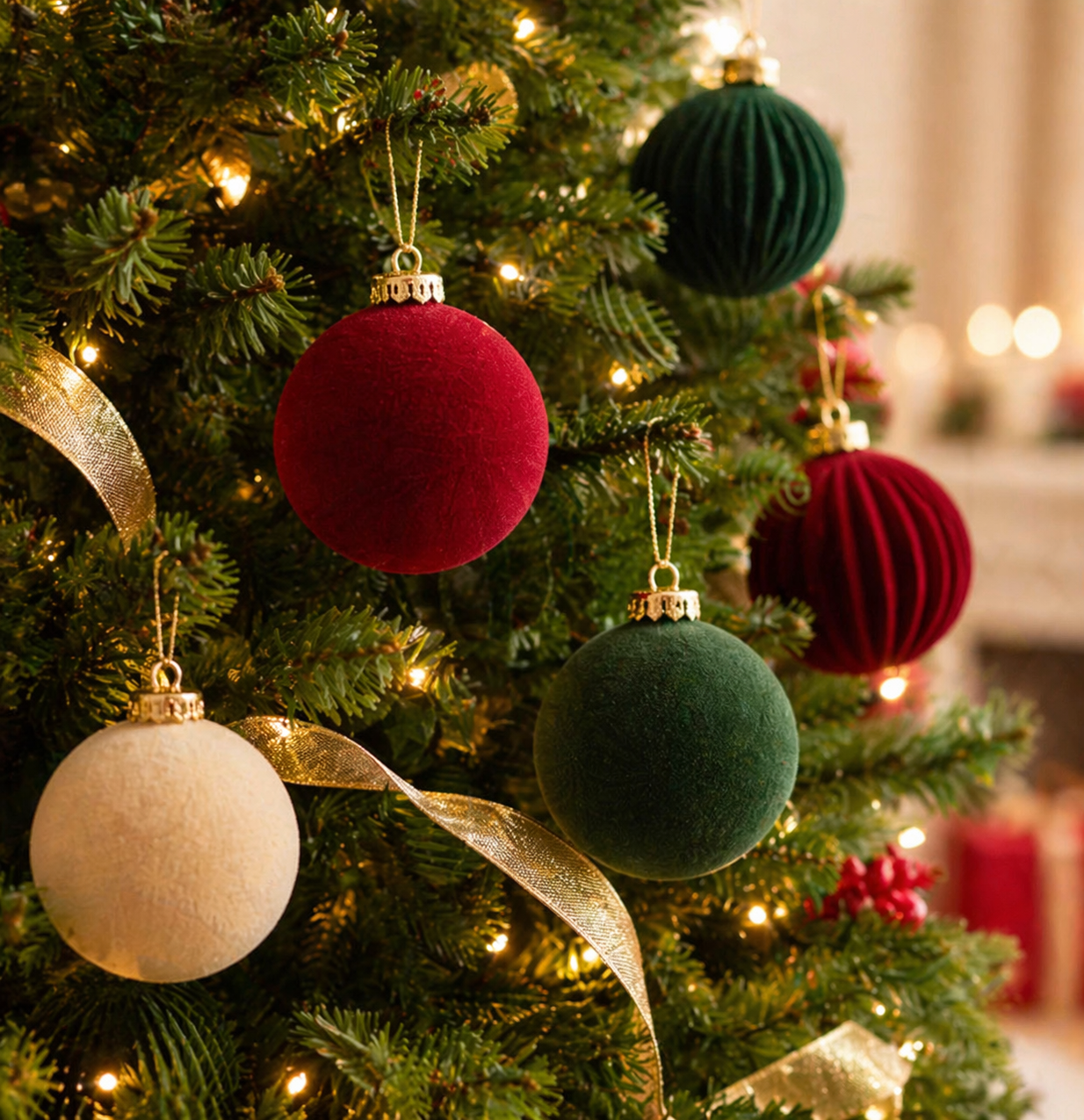 Flocked Christmas Ball Ornament